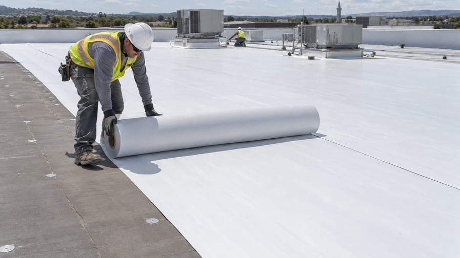 Commercial white TPO membrane install